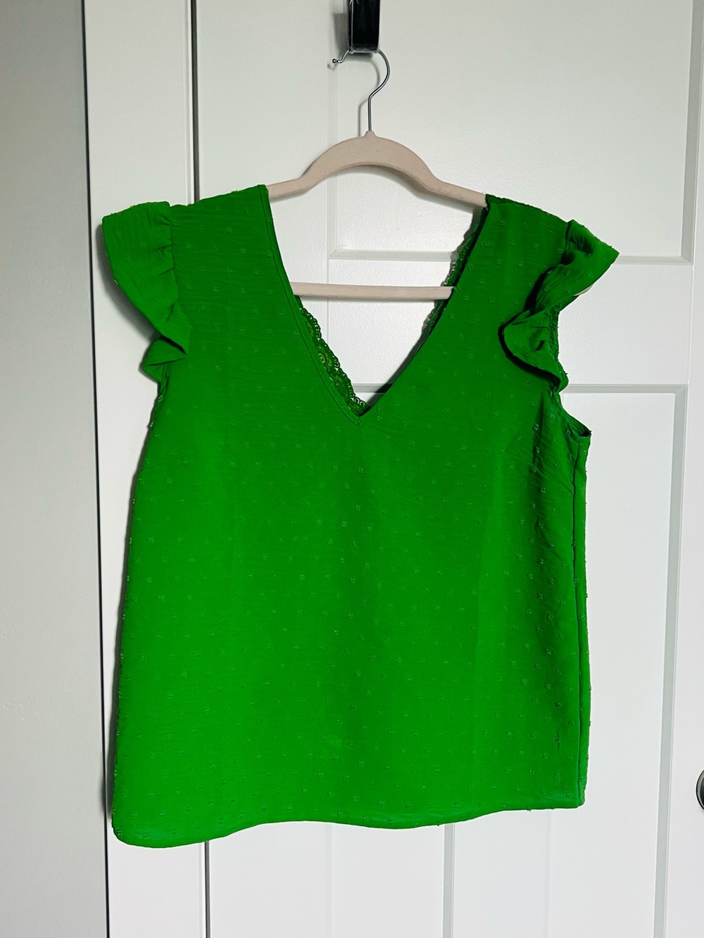 Green V-Neck Flutter Sleeve Women’s Top
